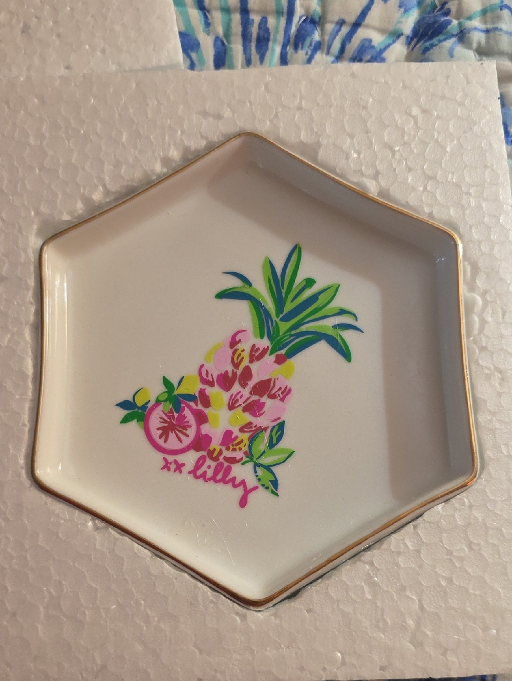 Lilly Pulitzer New In Box Hexagon Trinket Dish in Pink, Green & Gold